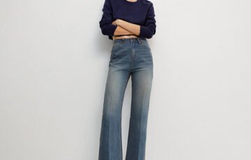 Mid Waist Bootcut Jeans-Blue (1)