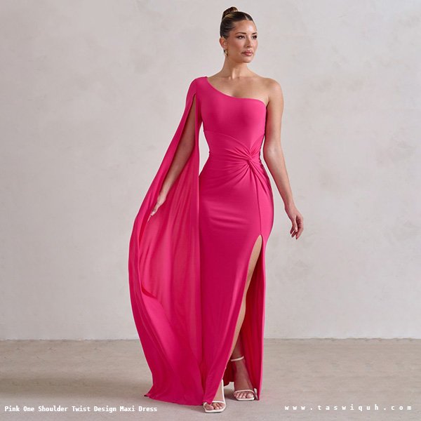 Pink One Shoulder Twist Design Maxi Dress 1