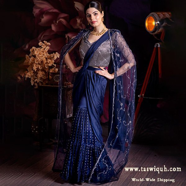 Blue Pure Style Saree Wedding Wear 1