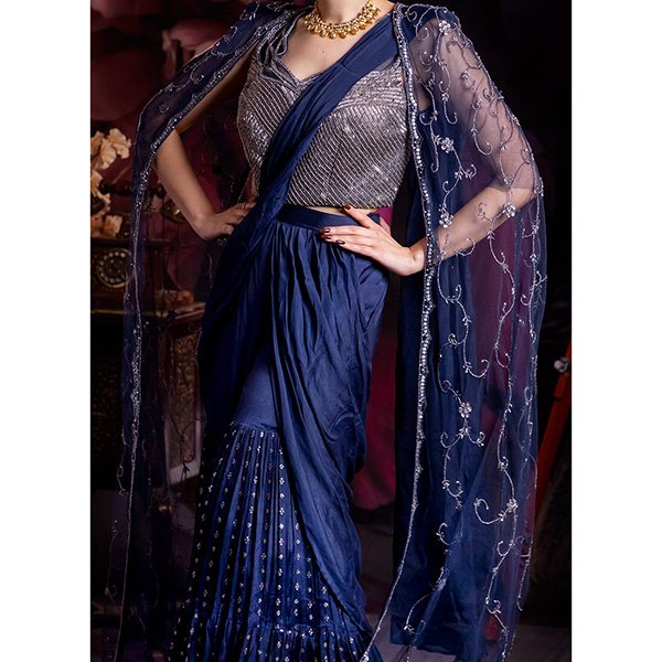 Blue Pure Style Saree Wedding Wear 2