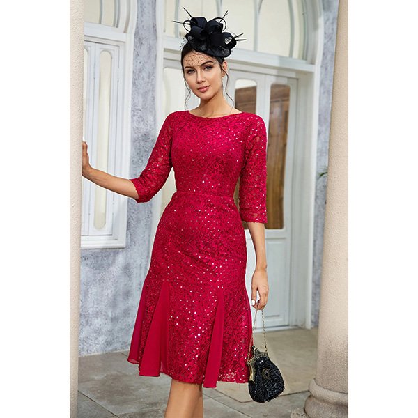 Burgundy Sheath Lace Mother of the Bride Dres 3
