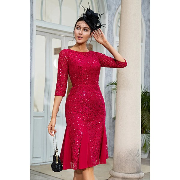 Burgundy Sheath Lace Mother of the Bride Dres 7