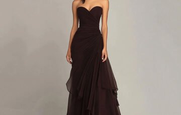 Zapaka Dark Brown Sweetheart Ruched Dress (1)