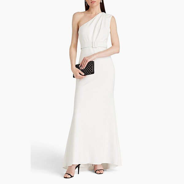 BADGLEY MISCHKA One-Shoulder Belted Gown
