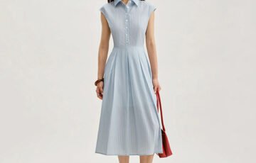 Blue Striped Cap Sleeve Midi Dress