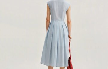 Blue Striped Cap Sleeve Midi Dress (4)
