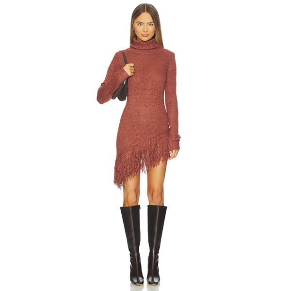 Fringed Turtleneck Mini Dress
