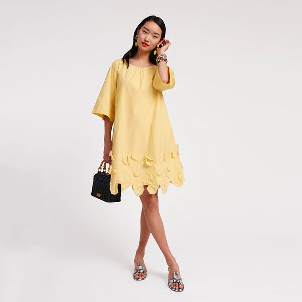 Zennia Cotton Flower Mini Dress-Yellow
