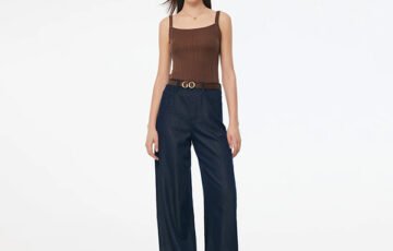 Glitter Denim Loose Straight Jeans-Dark Denim (1)