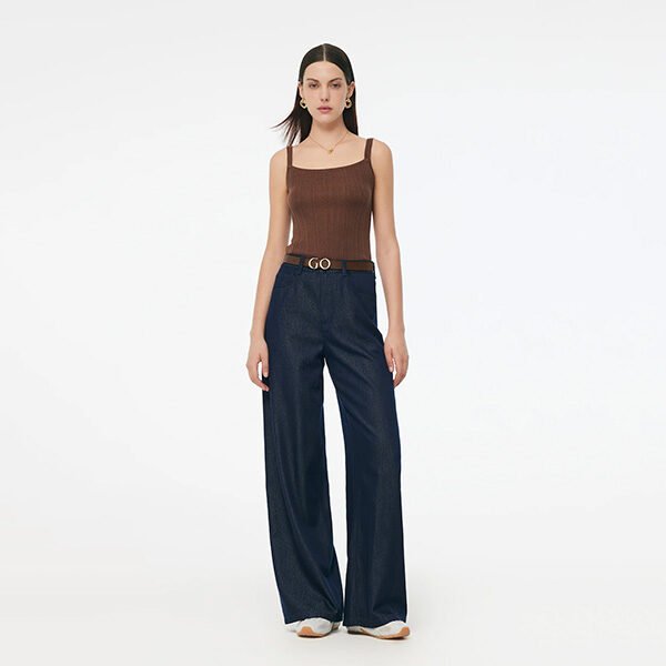 Glitter Denim Loose Straight Jeans-Dark Denim