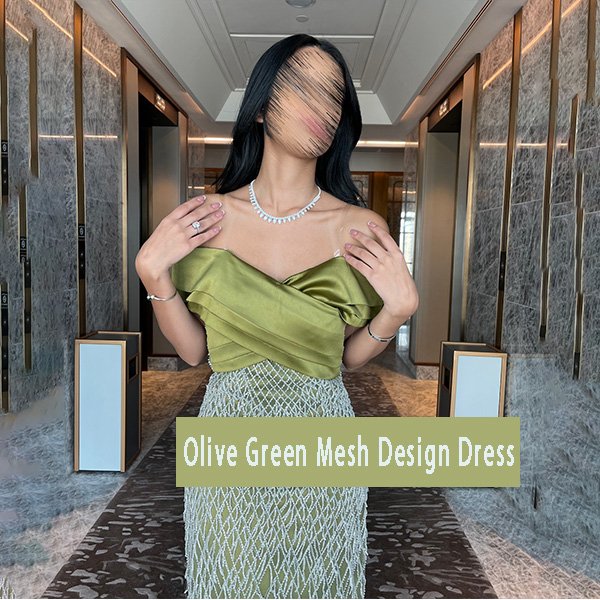 Olive Green Mesh Design Dress 4