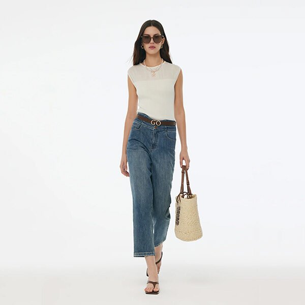 Women Ankle Tapered Denim Jeans–Mid Denim