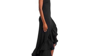 AQUA Racerback Ruffle Hem Gown-Black (5)