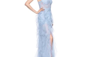 AQUA Strapless Lace Ruffle Gown-Blue (7)