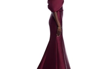 Amsale Bow Detail Shoulder Gown-Ruby (4)