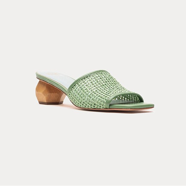 Raffia Mesh Slide Sandals-Green