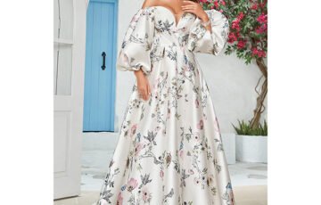 Zapaka Ivory Floral Satin Wedding Dress (3)