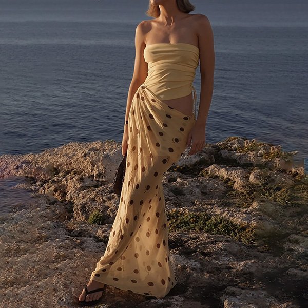 Polka Dot Strapless Maxi Dress
