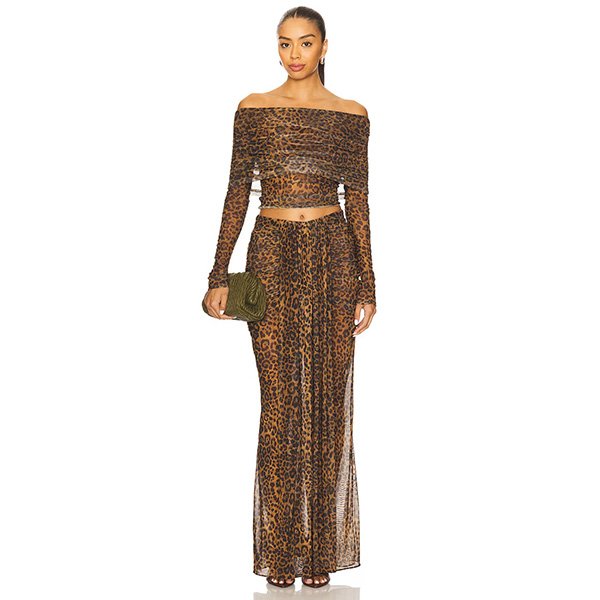 Lapointe Leopard Mesh Draped Skirt