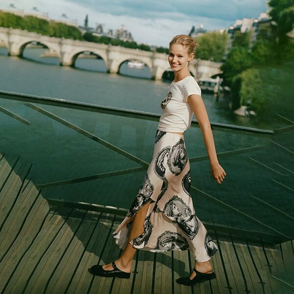 Maeve Satin Pull-On Midi Skirt-Ivory Pattern