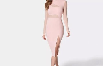 Bebe Illusion Mesh Midi Dress-Blush (1)