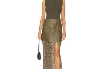 Kallan Army Green Leather Skirt (1)