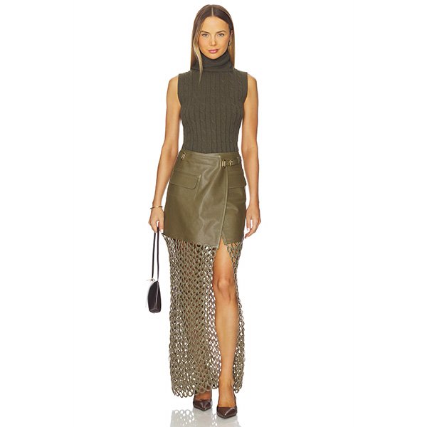 Kallan Army Green Leather Skirt
