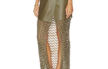 Kallan Army Green Leather Skirt (3)