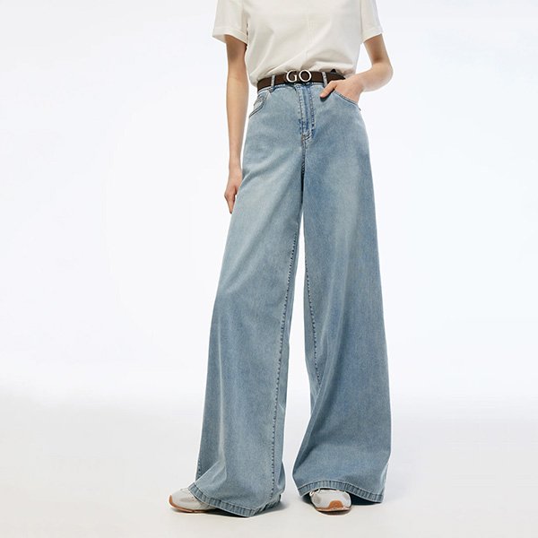 Denim Adjustable Waist Wide Leg Jeans