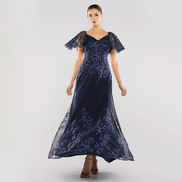 Goddiva Navy Embroidered Maxi Dress