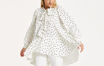 Liquorish Polka Dot Ruffle Blouse-High-Low (1)