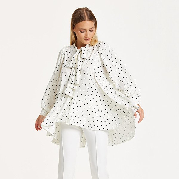 Liquorish Polka Dot Ruffle Blouse-High-Low