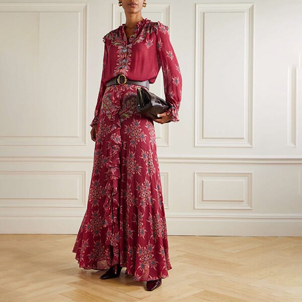 Etro Ruffled Paisley Maxi Skirt
