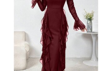 Modely Stand Collar Pleated Dress (6)