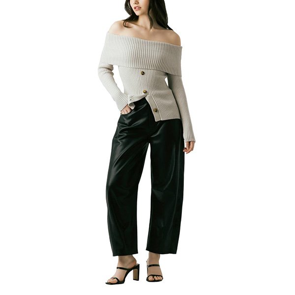 BLANKNYC Off Shoulder Rib Sweater In The Clear