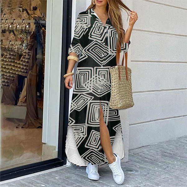 Floral Print Shirt Long Dress 9