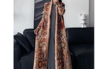 Pleated Print Lace-up Loose Shawl Robe (17)