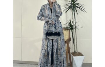 Pleated Print Lace-up Loose Shawl Robe (31)