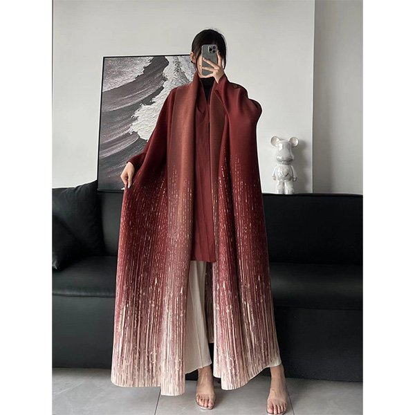 Pleated Print Lace up Loose Shawl Robe 47