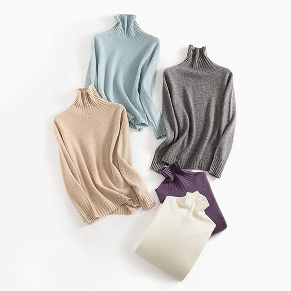 Pure Color Half Collar Seamless Knitted Sweater