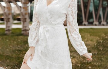 Trim Puff Sleeve Belted Lace Dress (1)