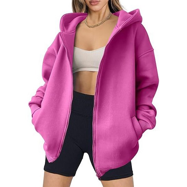 Womens Zipper Hooded Oversized Long Sleeve Sweatshirt 1