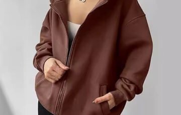 Women's Zipper Hooded Oversized Long Sleeve Sweatshirt (3)
