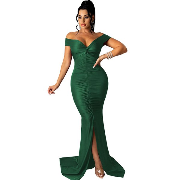 Fashion Large V neck Tight Micro wrinkle Dress 14