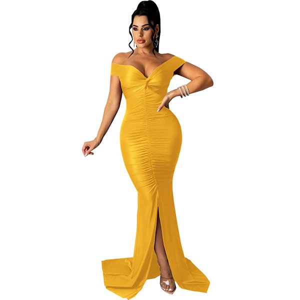Fashion Large V neck Tight Micro wrinkle Dress 8