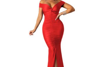 Fashion Large V-neck Tight Micro-wrinkle Dress (9)