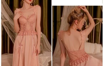 French Lace Backless V-Neck Strap Nightdress (2)