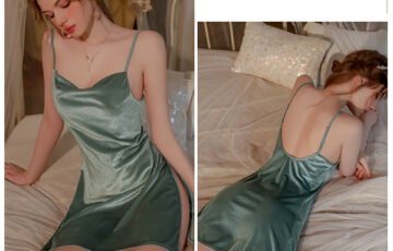 Velvet Backless Slit Nightdress Homewear (2)