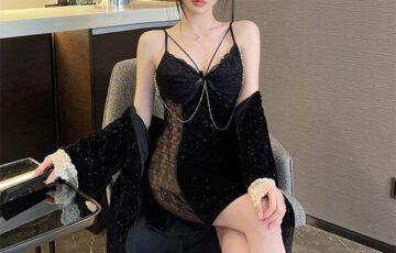 Velvet Starry Long Sleeve Nightdress Set (2)