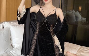 Velvet Starry Long Sleeve Nightdress Set (4)